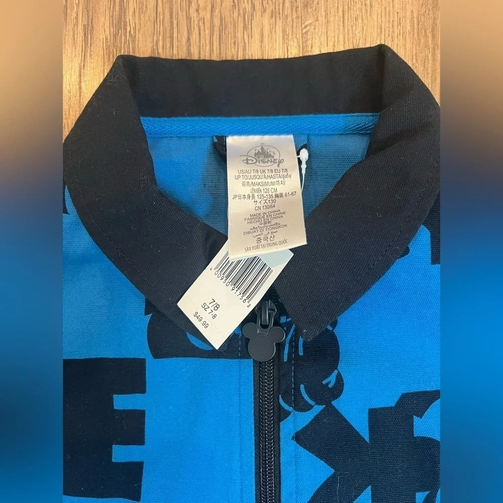 NWT Disney Blue/Black Jacket Size 7-8 Youth Boy/Girl Full Zip Casual